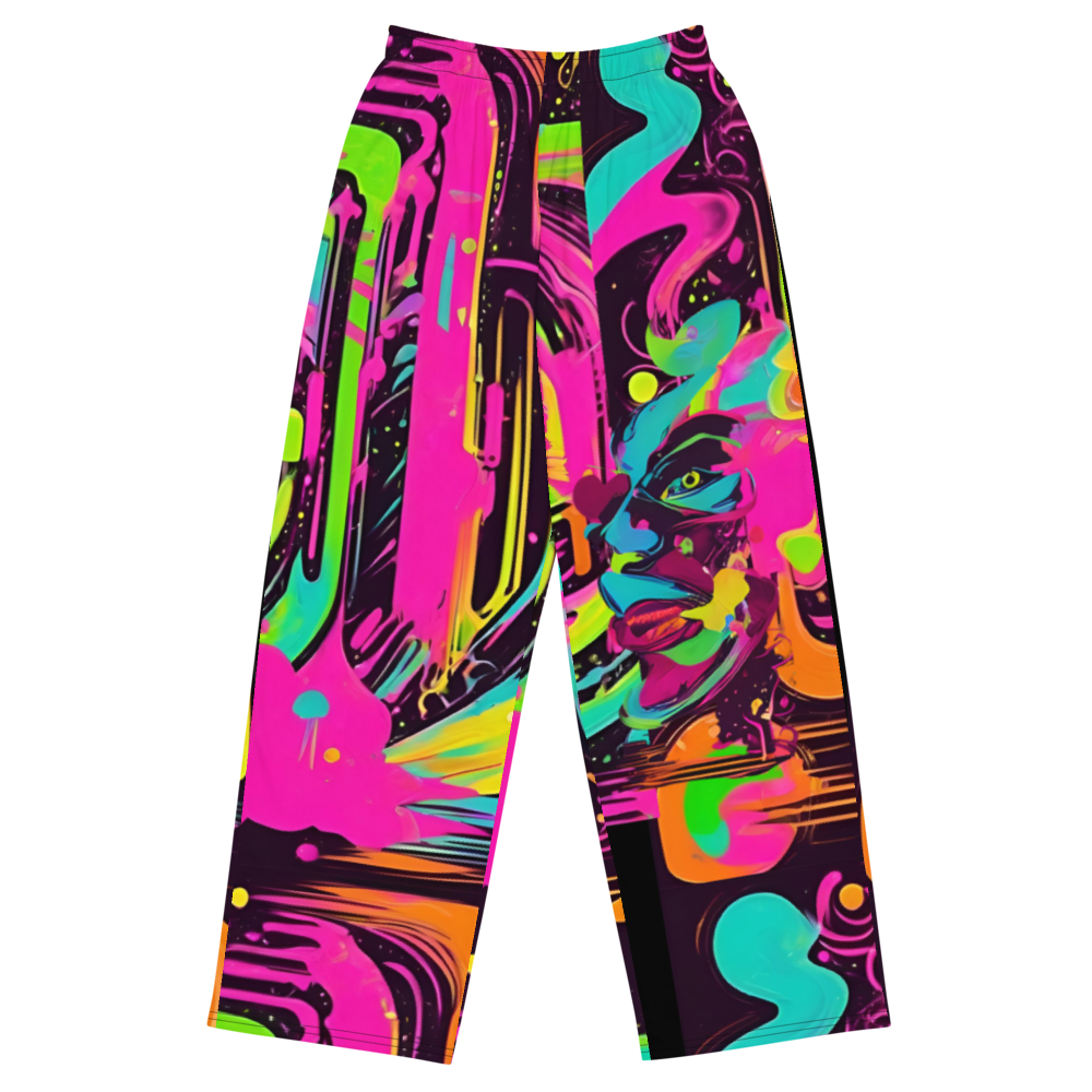 Wide leg straight pants, unisex, pink, teal, black, abstract | 1017
