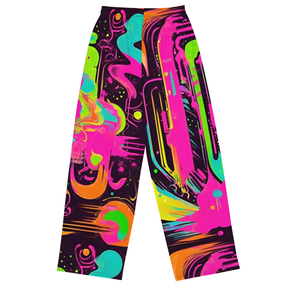Wide leg straight pants, unisex, pink, teal, black, abstract | 1017