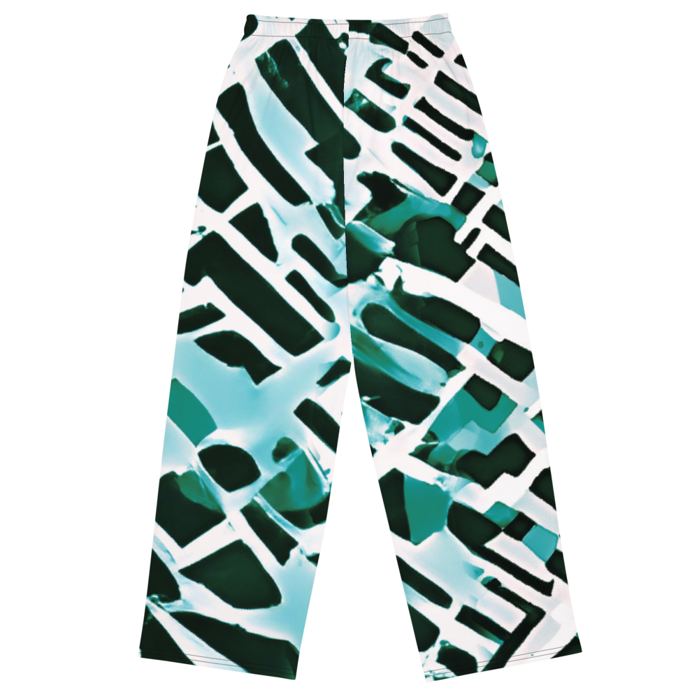 Wide leg straight pants, unisex, teal, green, white, black, abstract | 1014