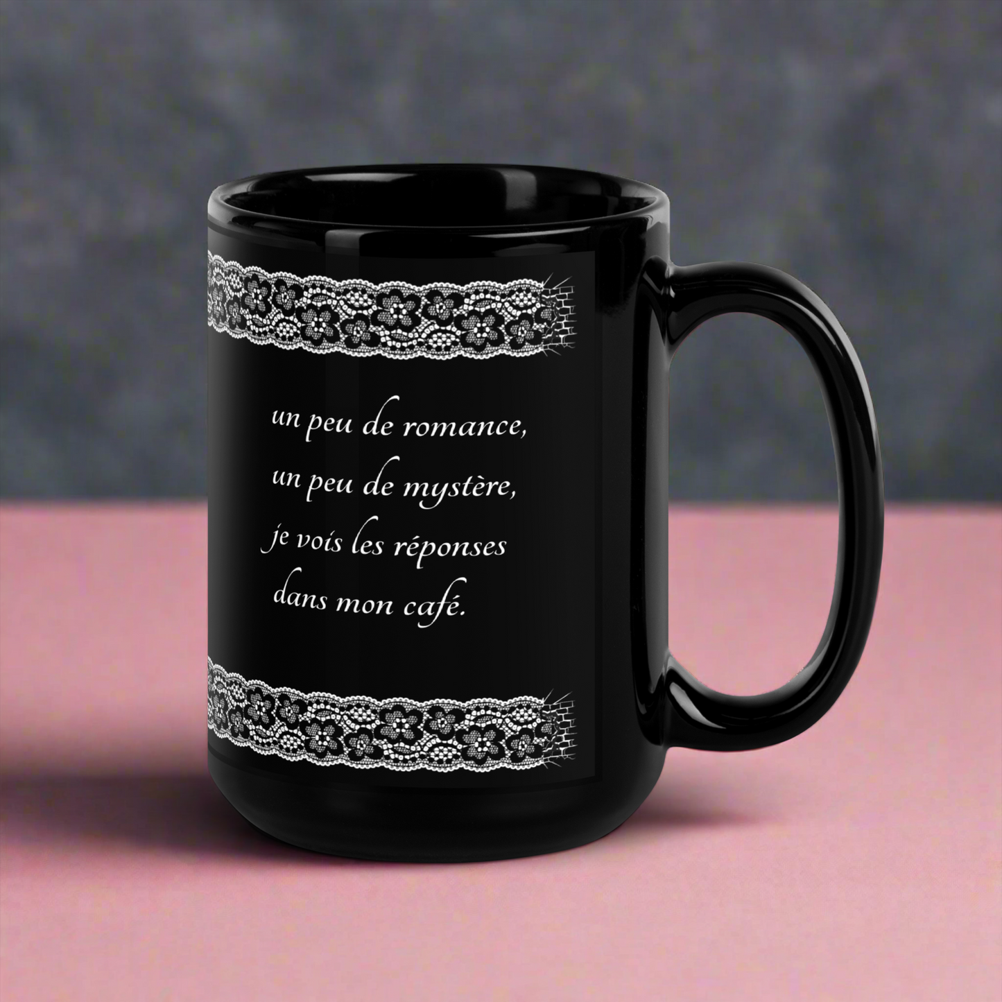 Black Large Coffee Mug - 15 oz/444 ml - Romantic Noir | 100008