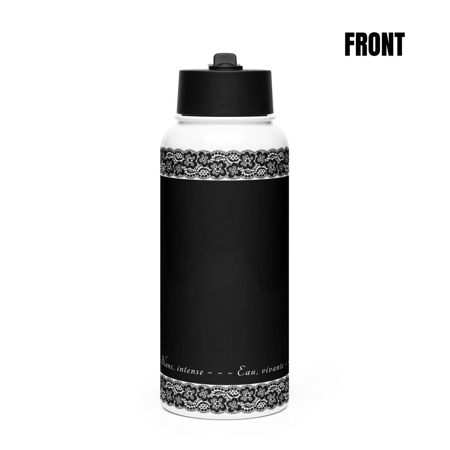 Water Bottle - Black, Stainless steel, straw lid, 32 oz/950 ml - Romantic Noir | 10006