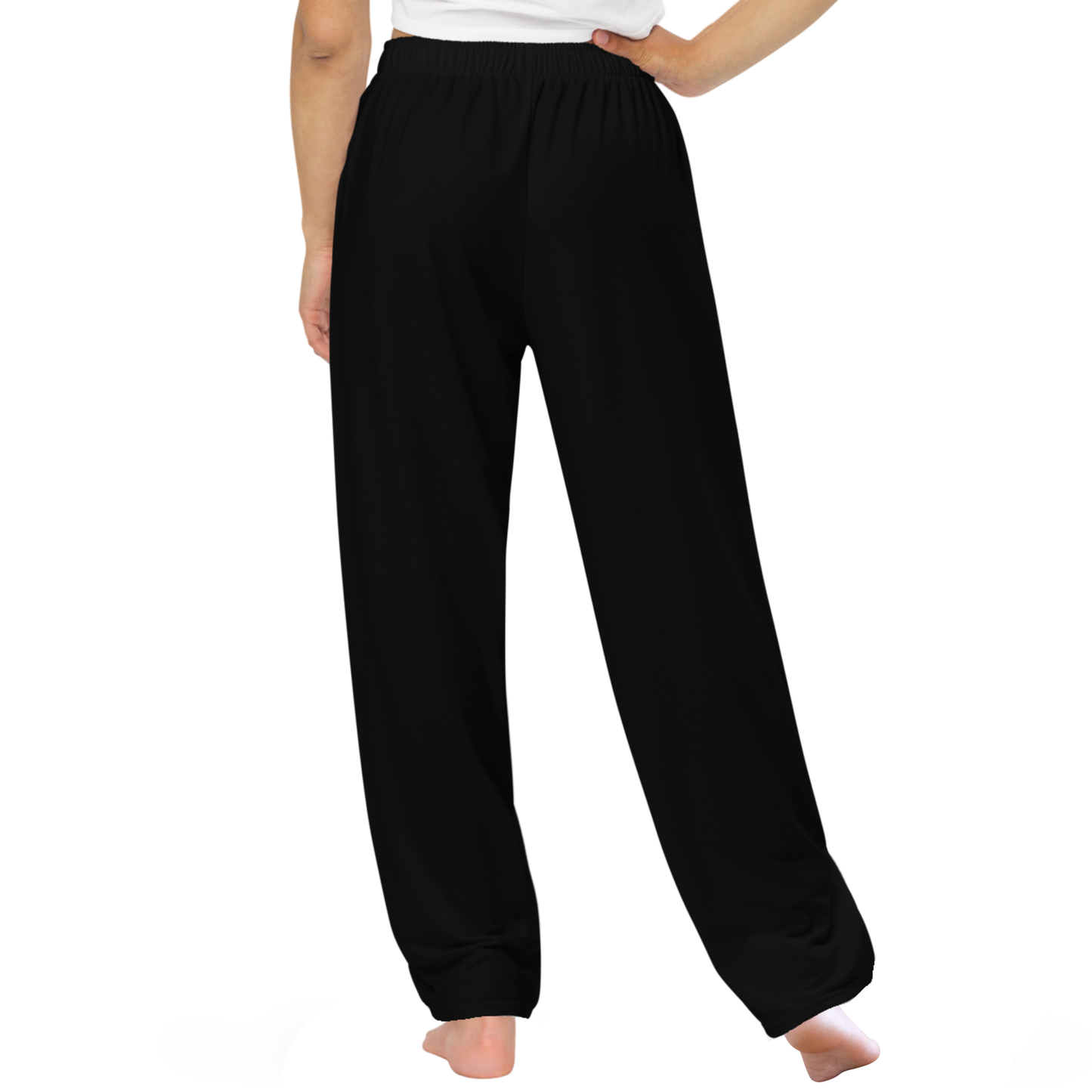 Wide leg pants - Black Lace Print Decoration, Romantic Noir | 10001