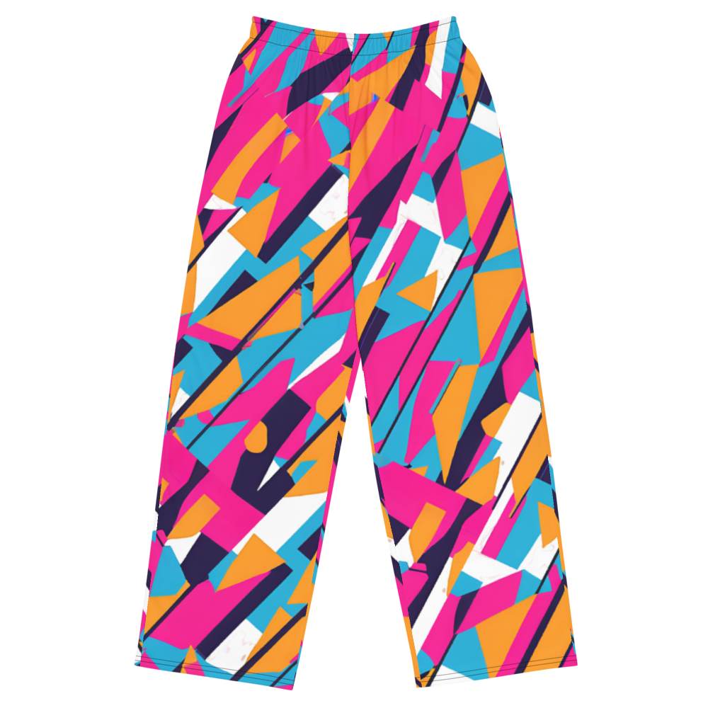 Wide leg straight pants, unisex, pink, orange, turquoise, black, geometric, abstract | 1005