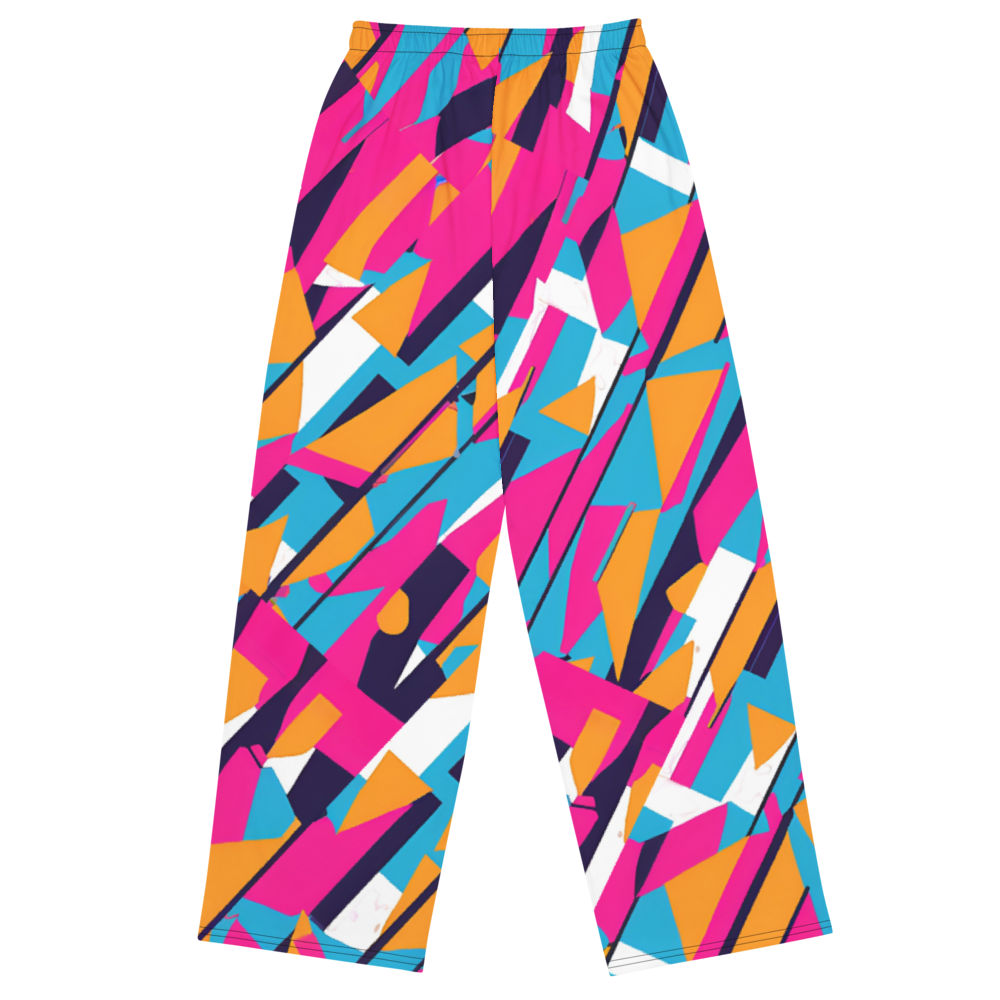 Wide leg straight pants, unisex, pink, orange, turquoise, black, geometric, abstract | 1005