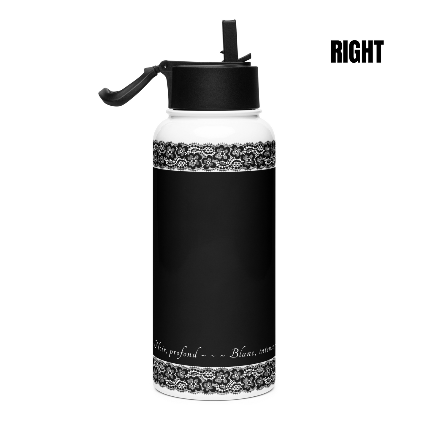 Water Bottle - Black, Stainless steel, straw lid, 32 oz/950 ml - Romantic Noir | 10006