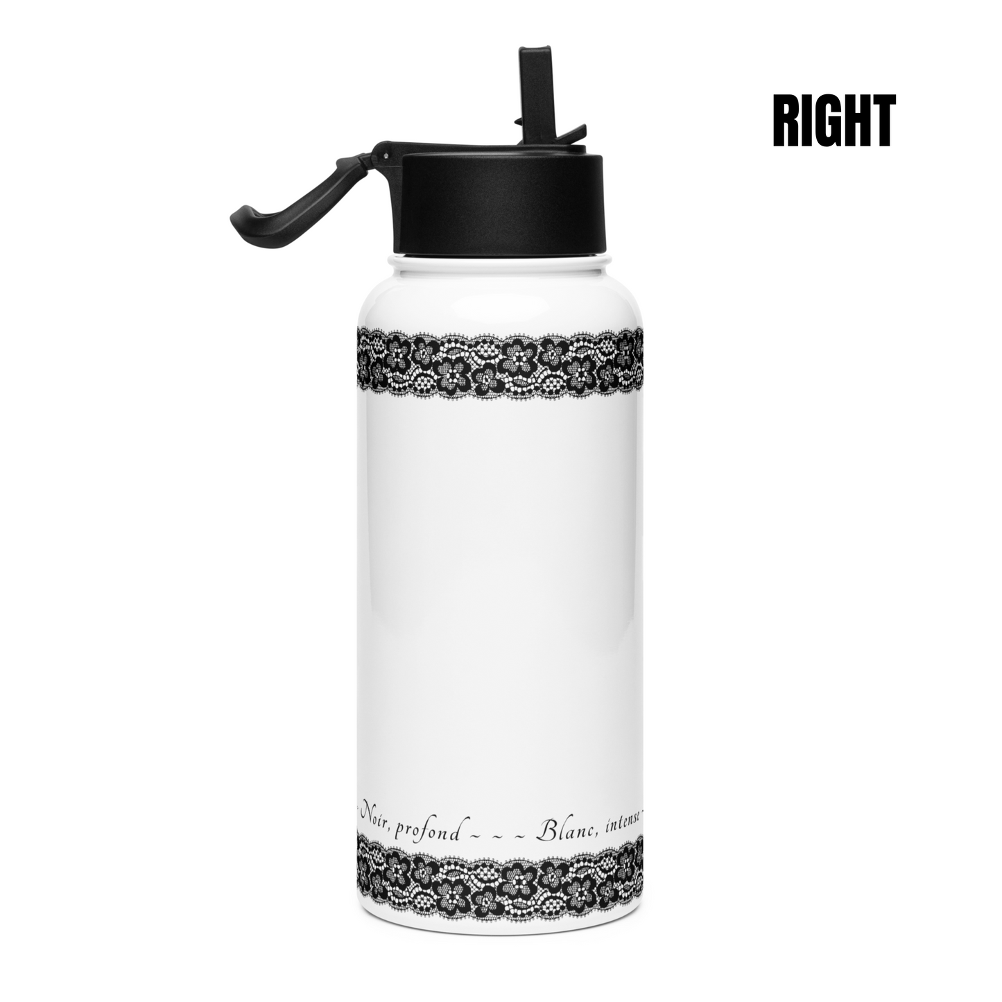 Water Bottle - White, Stainless steel, straw lid, 32 oz/950 ml - Romantic Noir | 10007