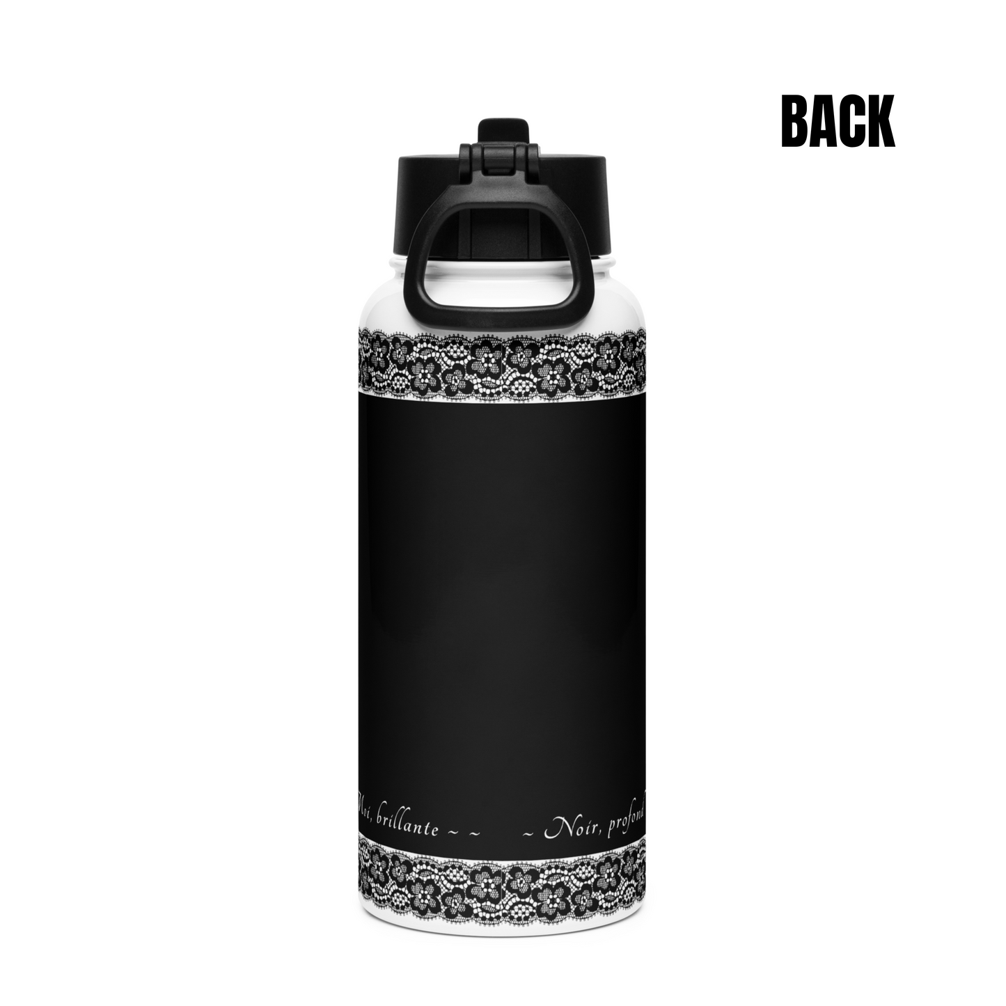 Water Bottle - Black, Stainless steel, straw lid, 32 oz/950 ml - Romantic Noir | 10006