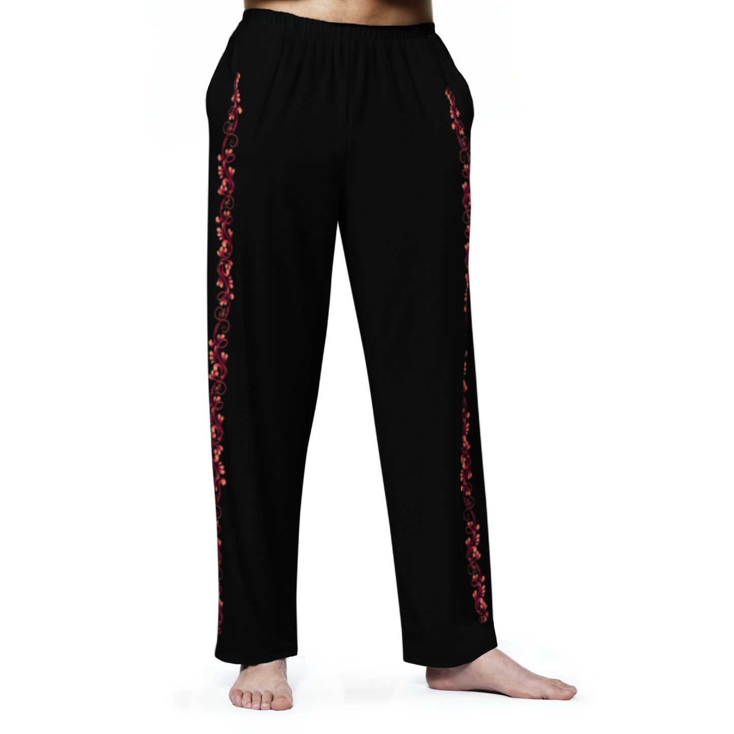 Tango Casual Pants - Red Vine decoration - Wide Leg Unisex Black Pants | 1066