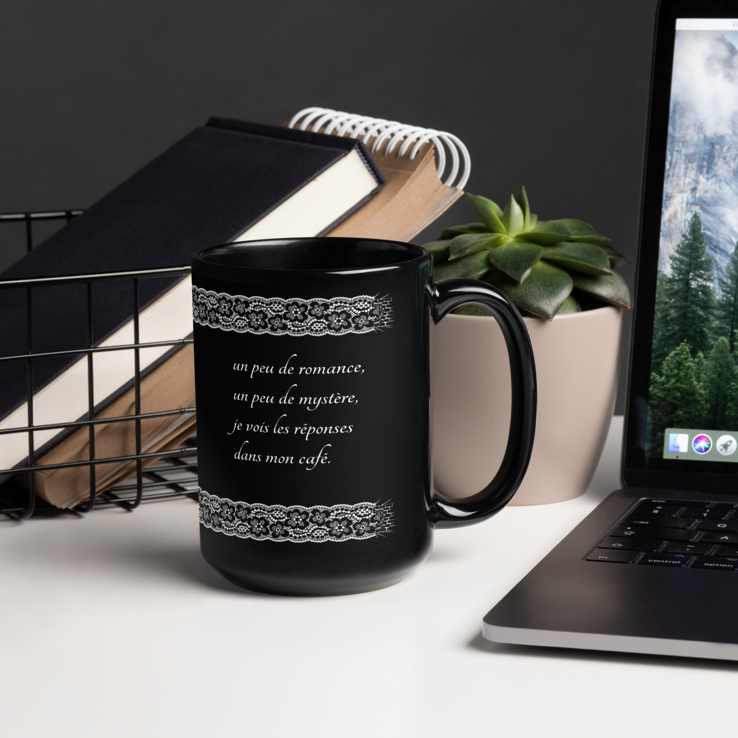 Black Large Coffee Mug - 15 oz/444 ml - Romantic Noir | 100008