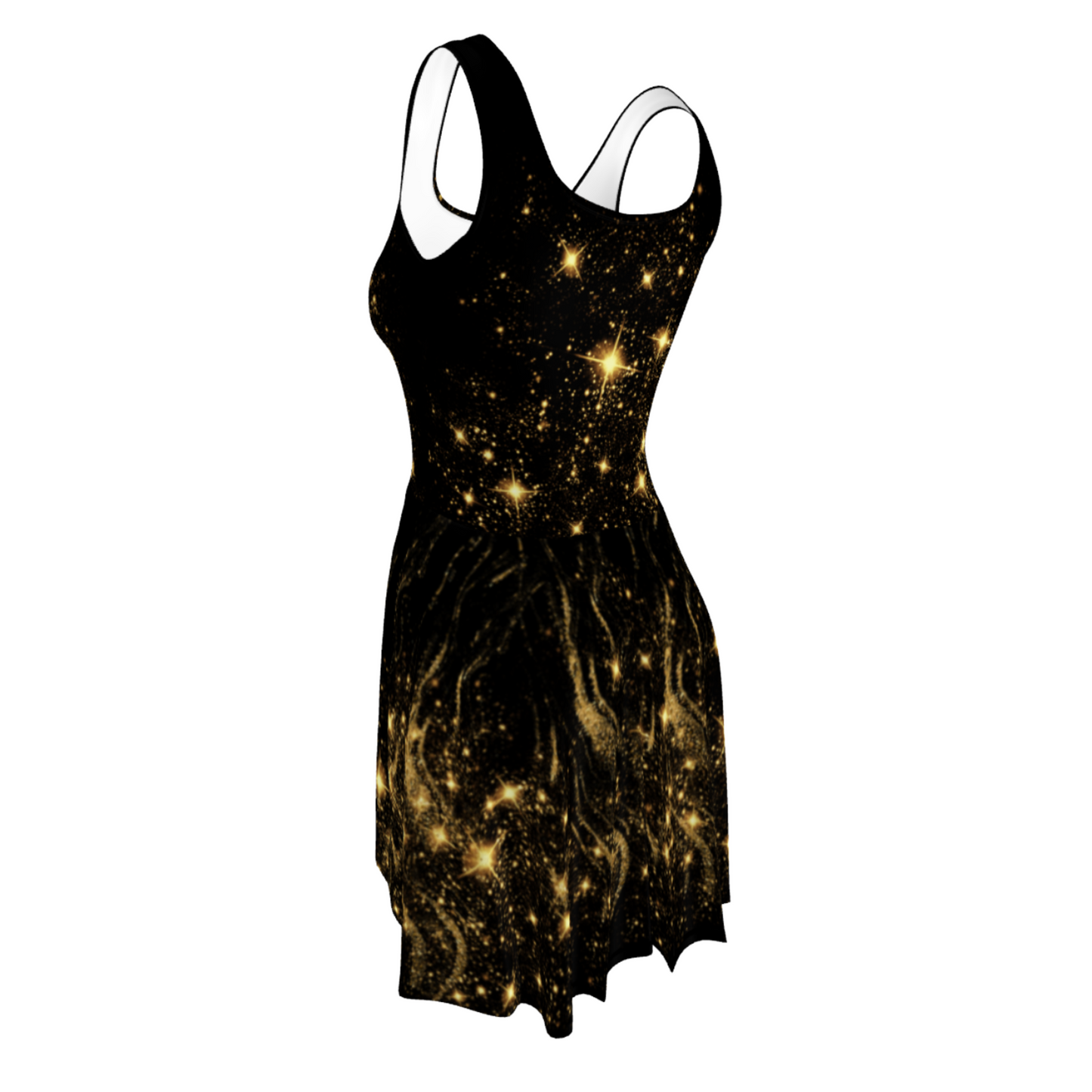 Flare Short Sleeveless Dress - Black Gold Stars | 3002