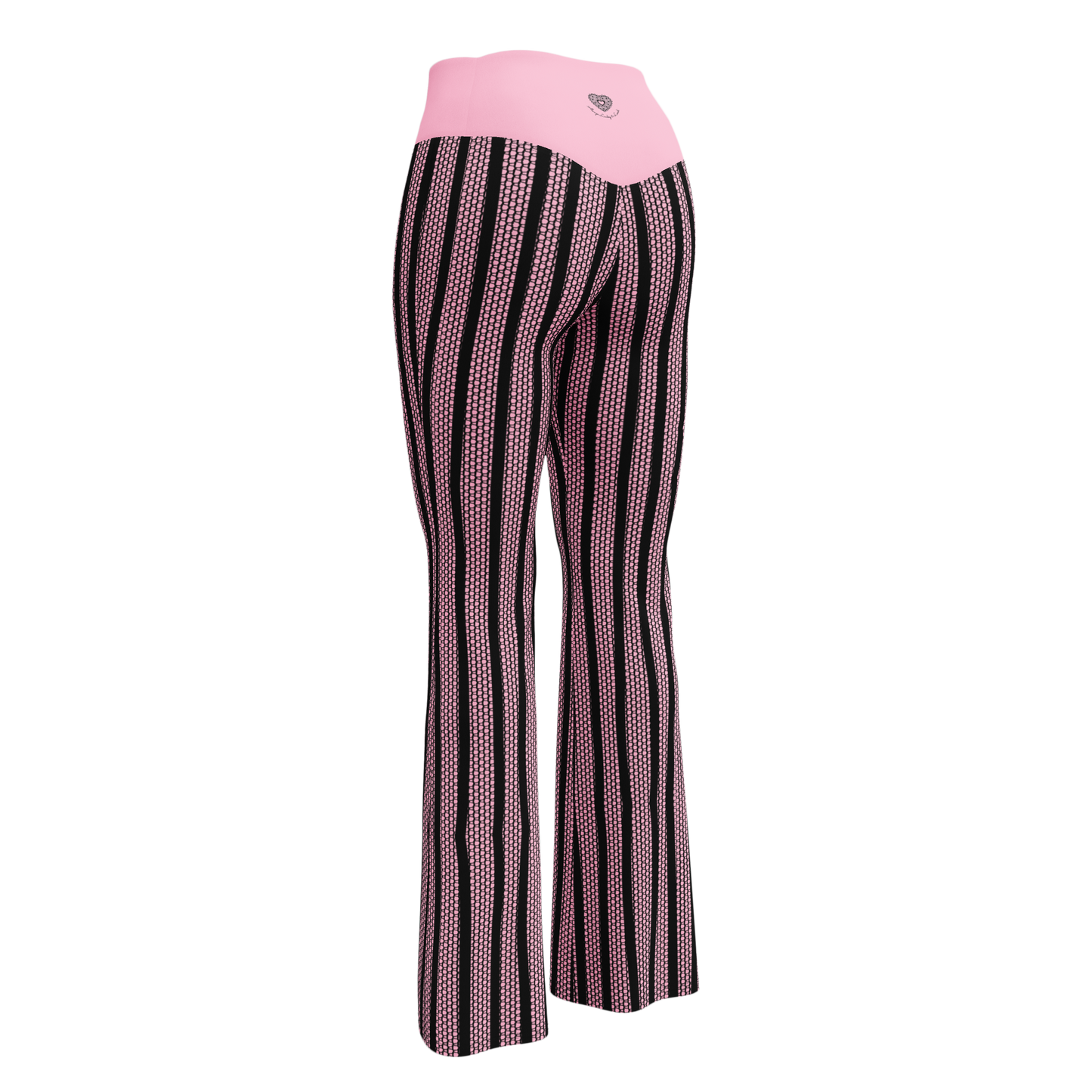 Pink & Black Patterned Flare Pants – Hidden Heart “Always Lucky & Loved” Waistband | 10101