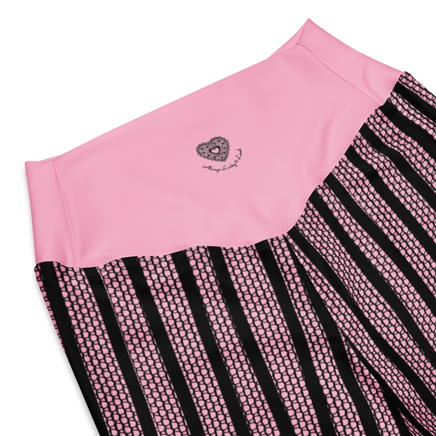 Pink & Black Patterned Flare Pants – Hidden Heart “Always Lucky & Loved” Waistband | 10101