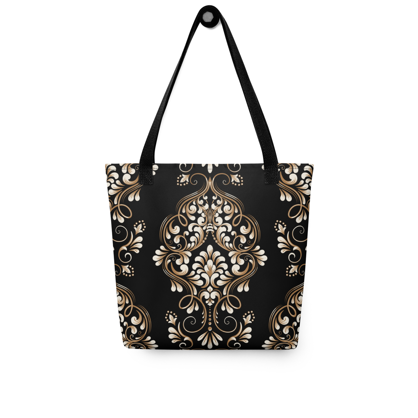 Tote bag - Tango theme - Ecru Bronze decoration - Black tote bag, Black handles, Both sides print | 8056