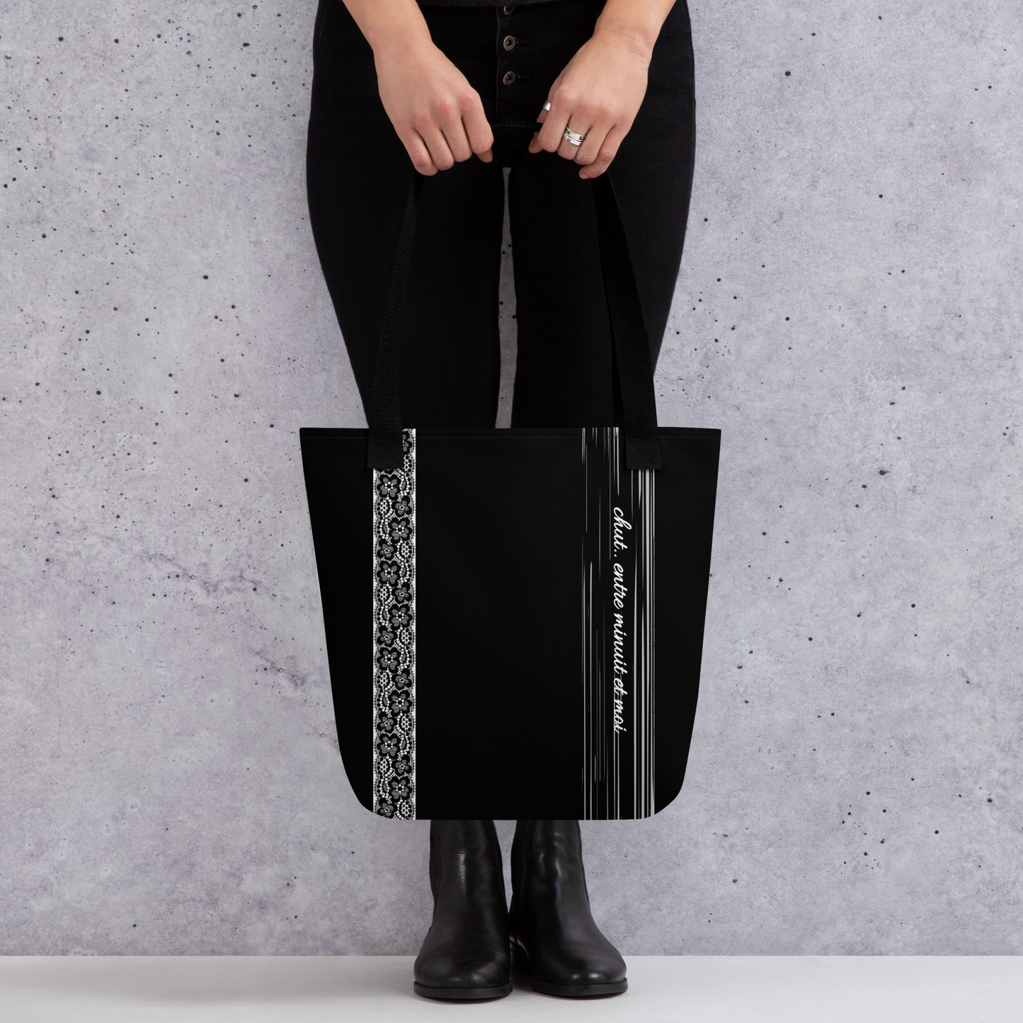 Tote bag - Black Lace Print - Romantic Noir | 10005