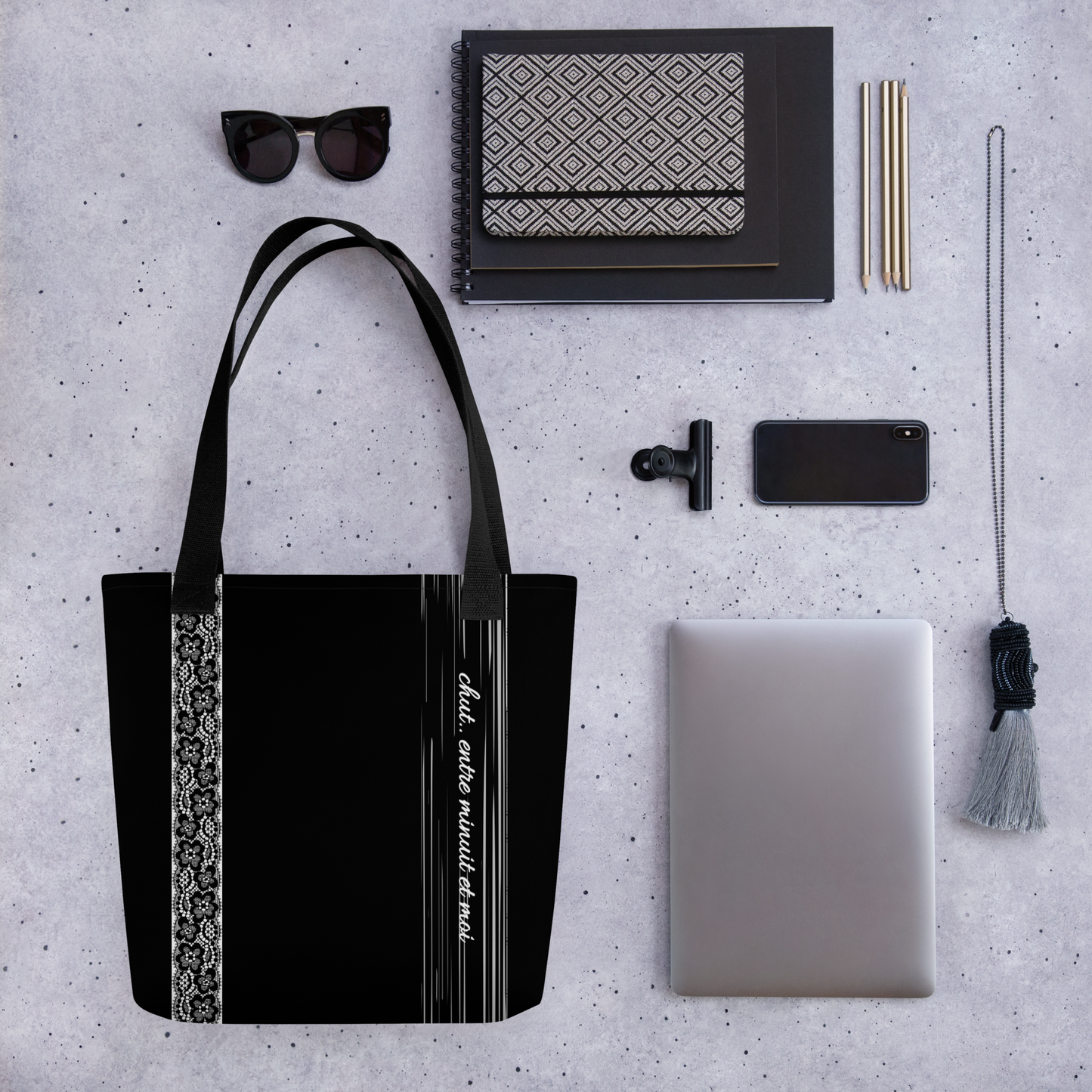 Tote bag - Black Lace Print - Romantic Noir | 10005