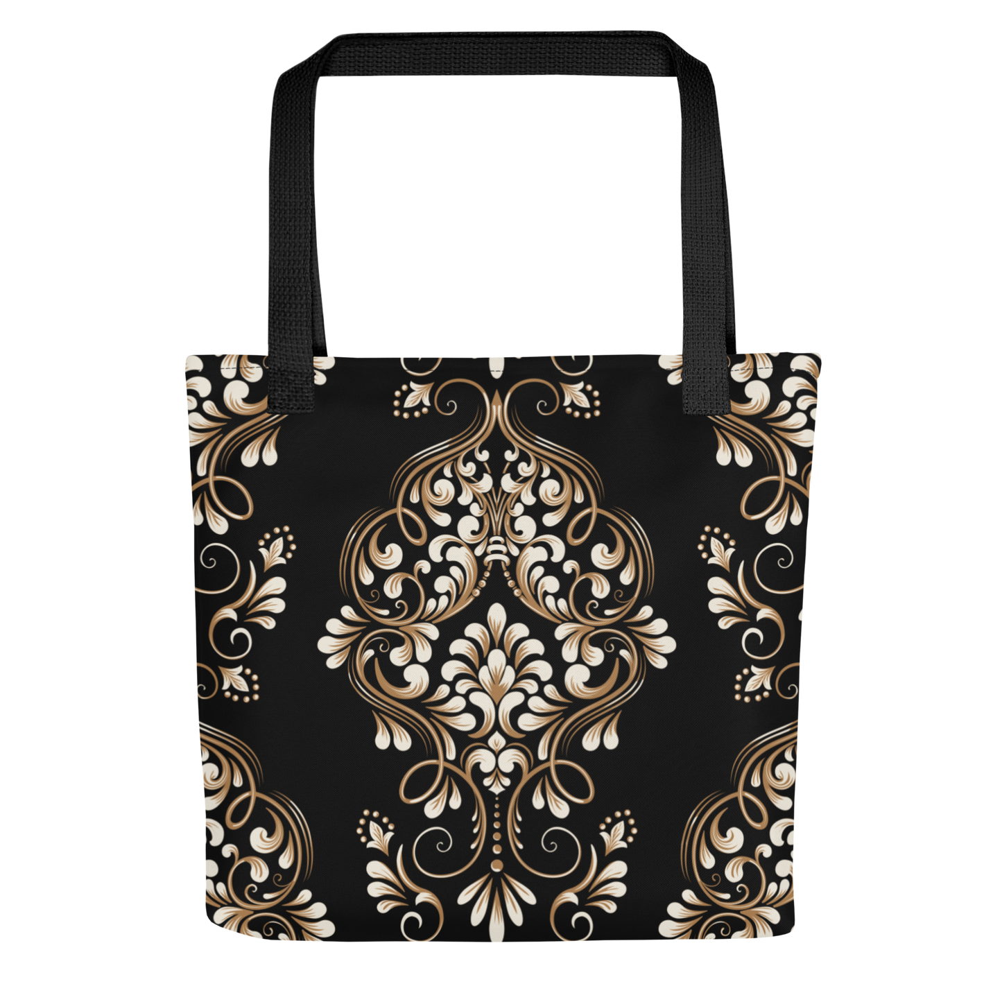 Tote bag - Tango theme - Ecru Bronze decoration - Black tote bag, Black handles, Both sides print | 8056