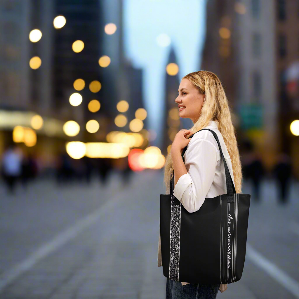 Tote bag - Black Lace Print - Romantic Noir | 10005