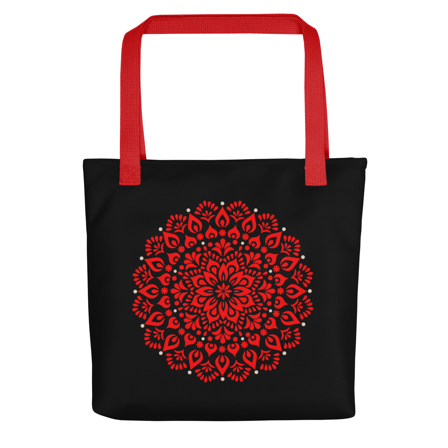Tote bag - Tango theme- Milonga - Black tote, Red Handle, Red decoration, Red medallion on the back side | 8067