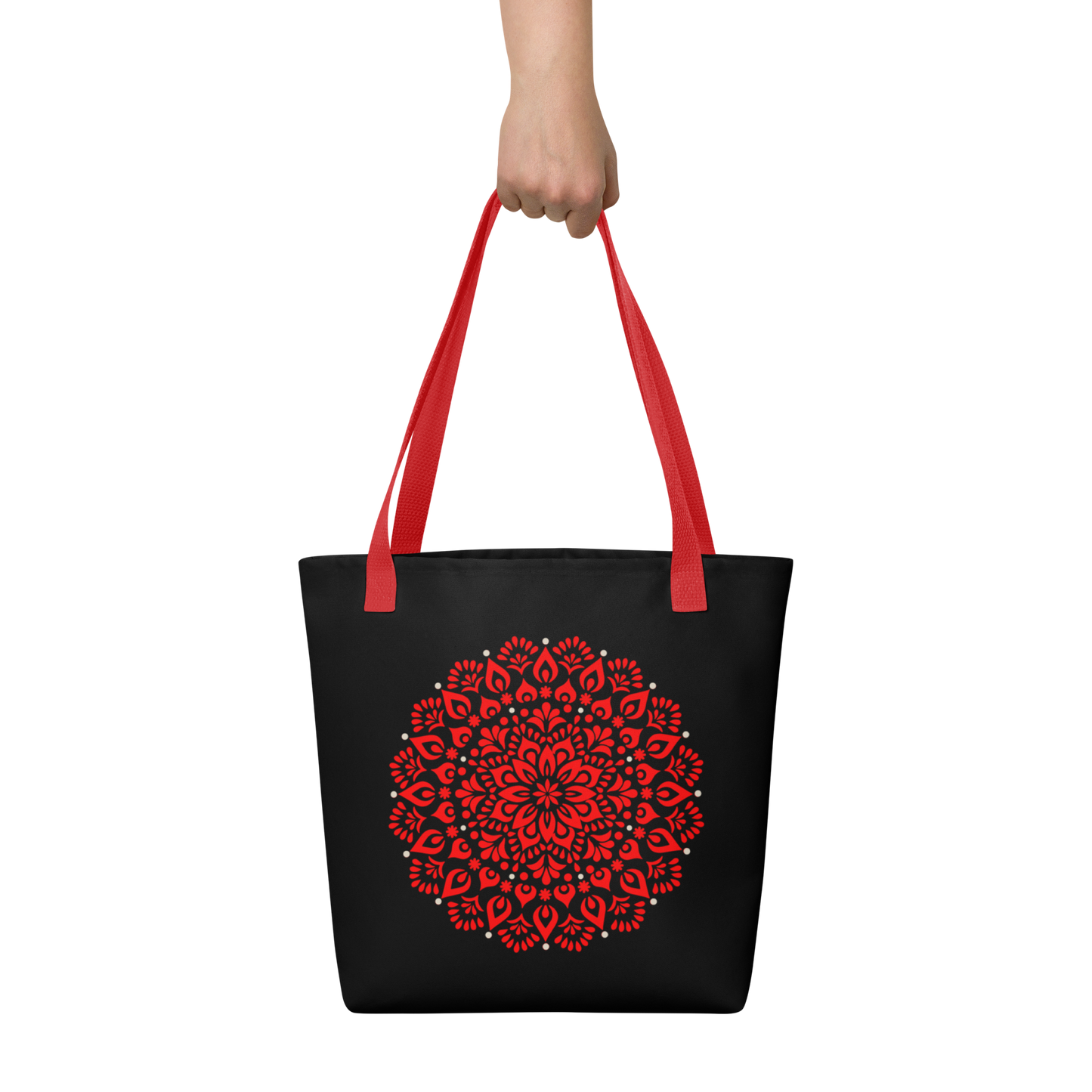 Tote bag - Tango theme- Milonga - Black tote, Red Handle, Red decoration, Red medallion on the back side | 8067