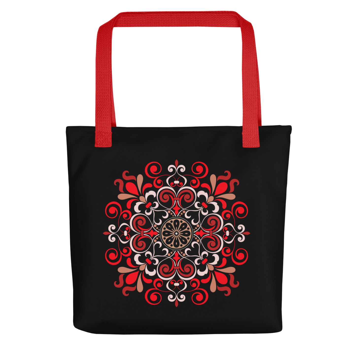 Tote bag - Tango theme- Milonga - Black tote, Red Handle, Red medallion decoration | 8068