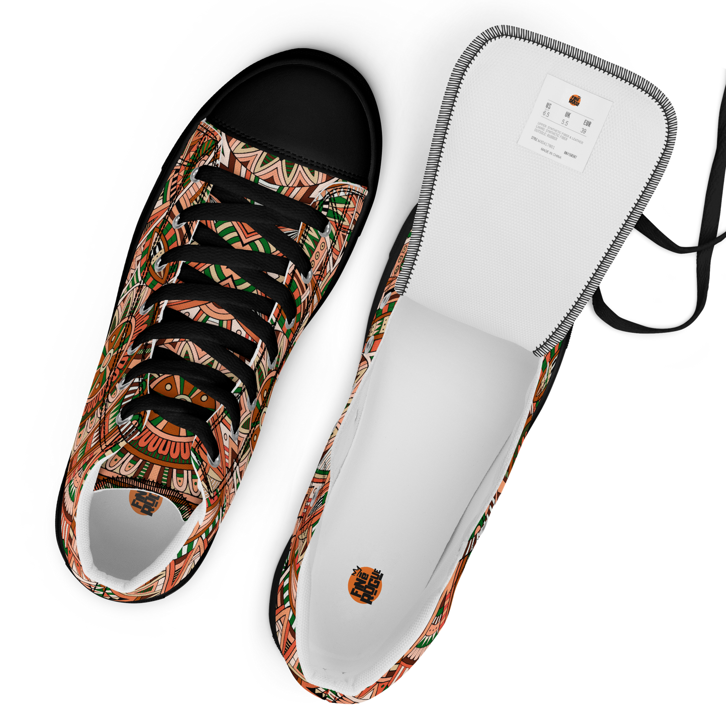 Men’s high top canvas shoes - Ethnic-Boho Fusion Orange | 5034