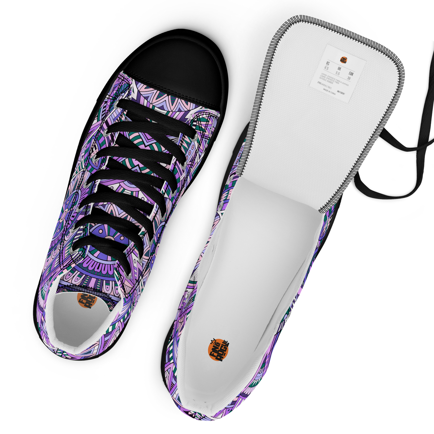 Men’s high top canvas shoes - Ethnic-Boho Fusion Lilac | 5035