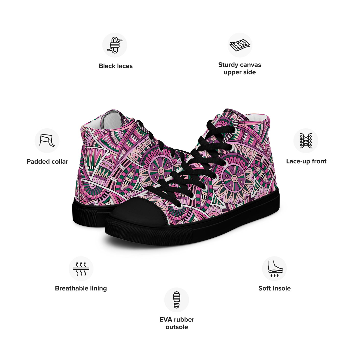 Men’s high top canvas shoes - Ethnic-Boho Fusion Pink | 5033
