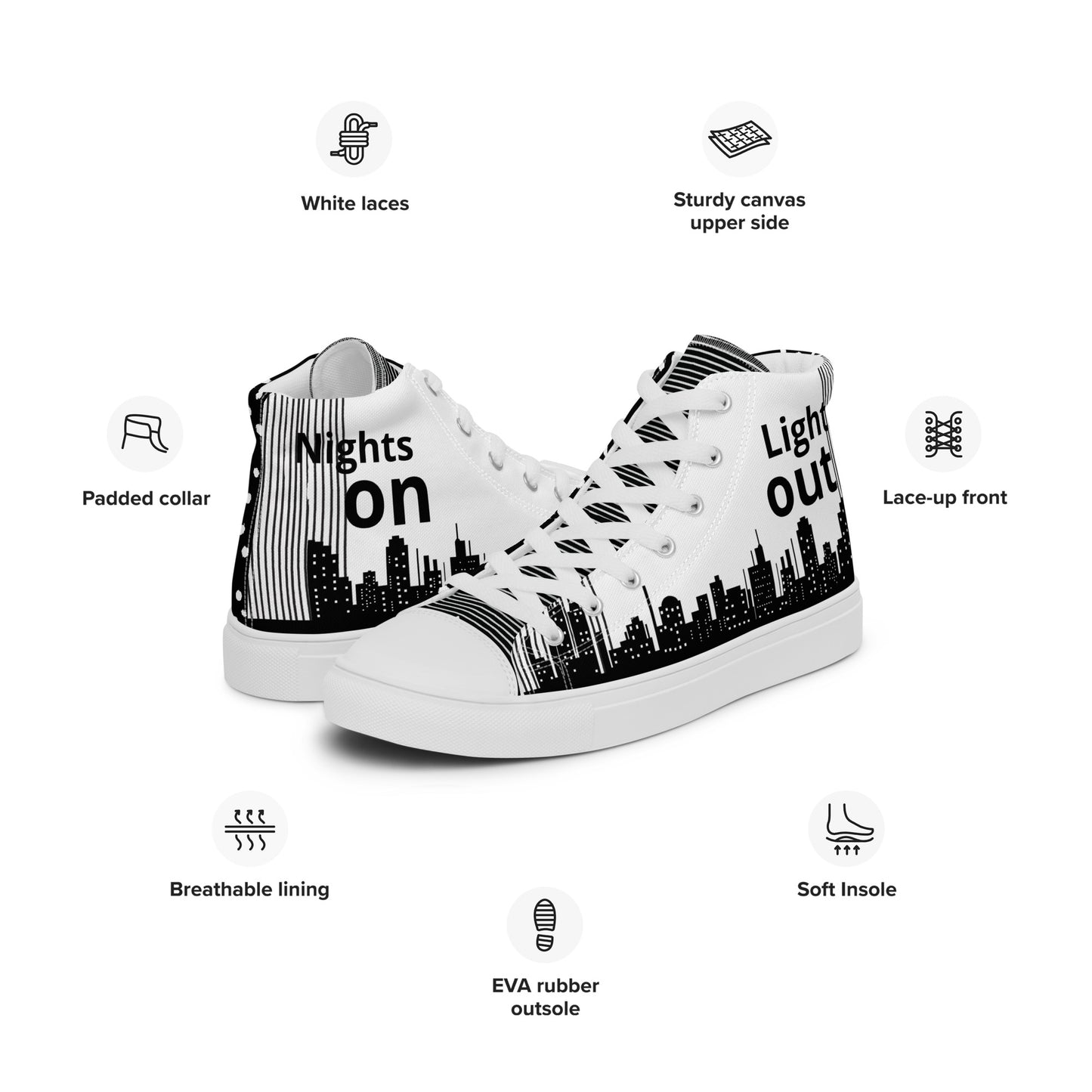 Men’s high top canvas shoes - White Lights out/Nights on | 5014