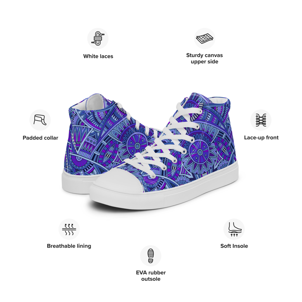 Men’s high top canvas shoes - Ethnic-Boho Fusion Blue | 5030