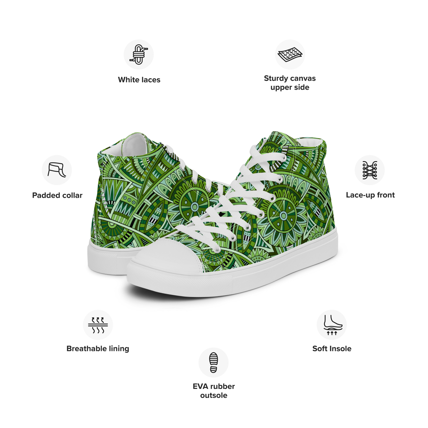 Men’s high top canvas shoes - Ethnic-Boho Fusion Fresh Green | 5032