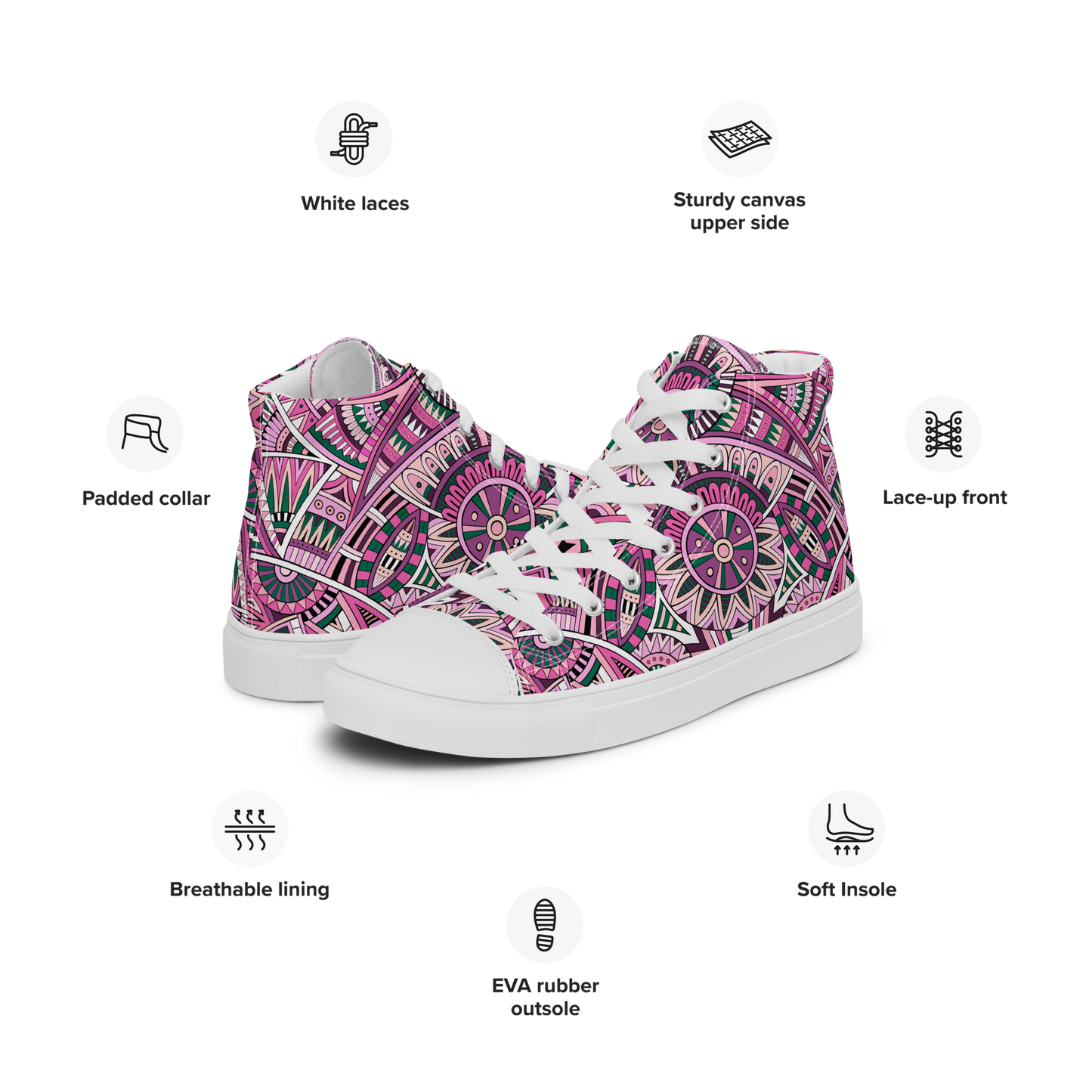 Men’s high top canvas shoes - Ethnic-Boho Fusion Pink | 5033