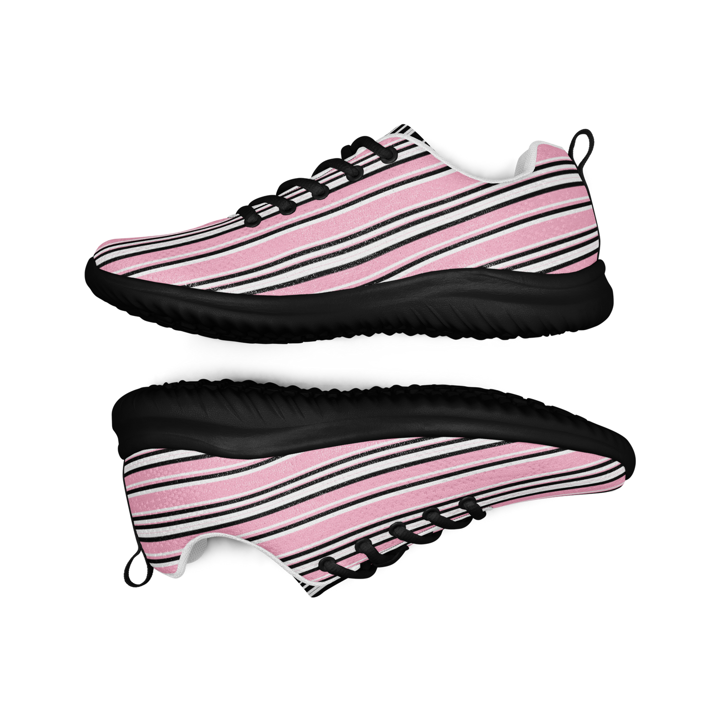Women’s athletic shoes - Pink & Black Striped Knit Mesh Sneakers | 10103