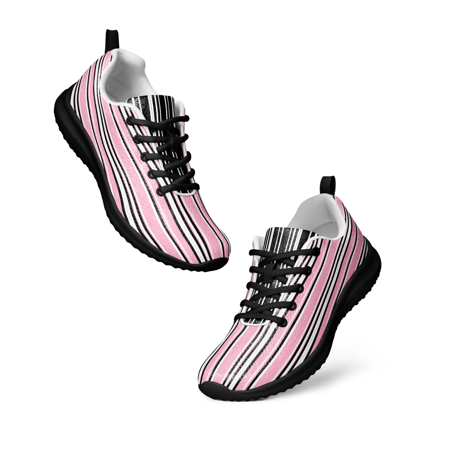 Women’s athletic shoes - Pink & Black Striped Knit Mesh Sneakers | 10103