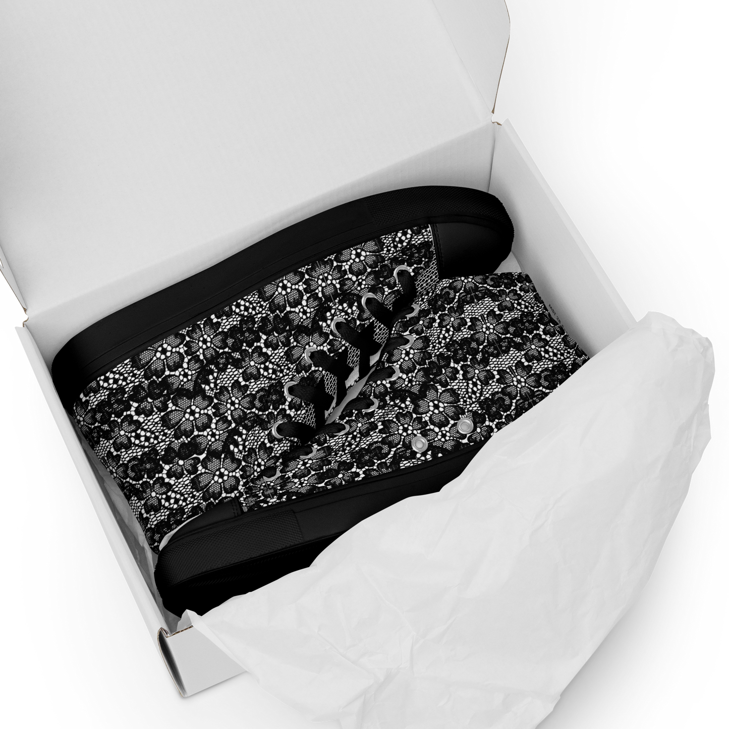 Women’s high top canvas shoes - Black Lace Print - Romantic Noir | 10003
