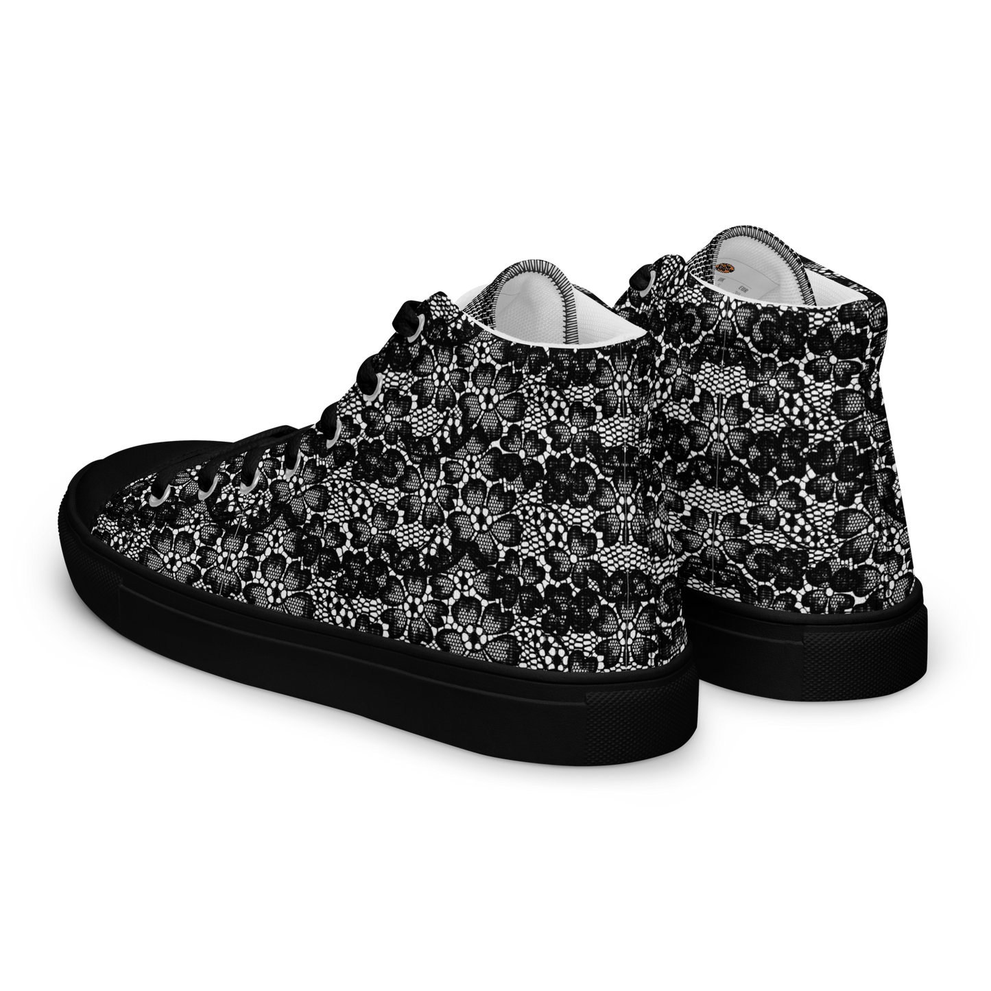 Women’s high top canvas shoes - Black Lace Print - Romantic Noir | 10003