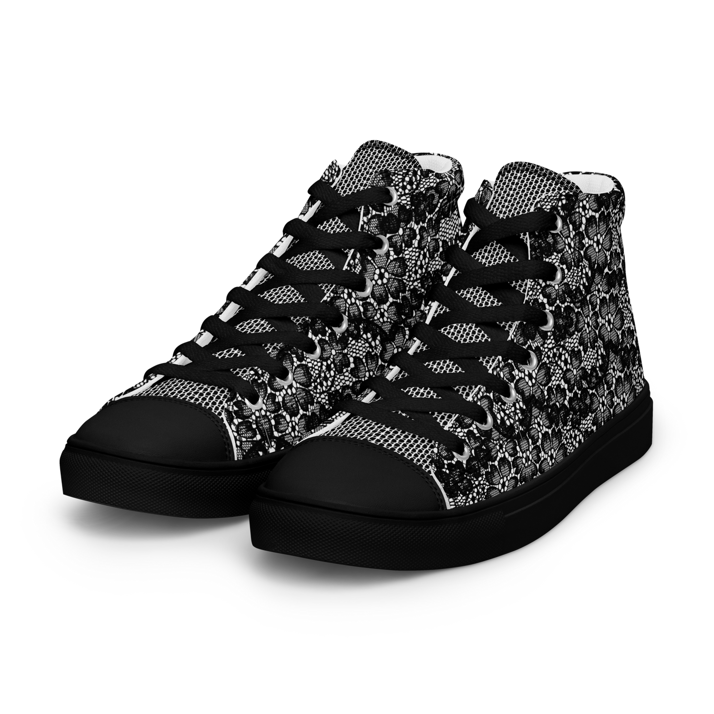 Women’s high top canvas shoes - Black Lace Print - Romantic Noir | 10003