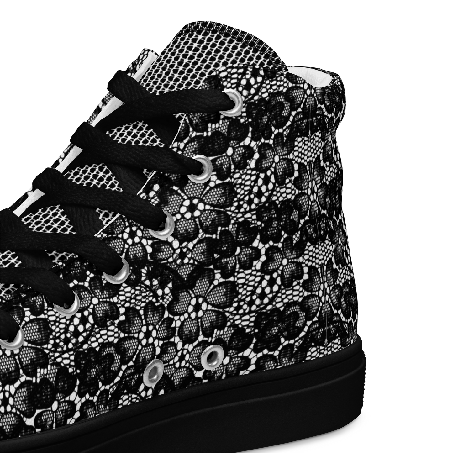Women’s high top canvas shoes - Black Lace Print - Romantic Noir | 10003