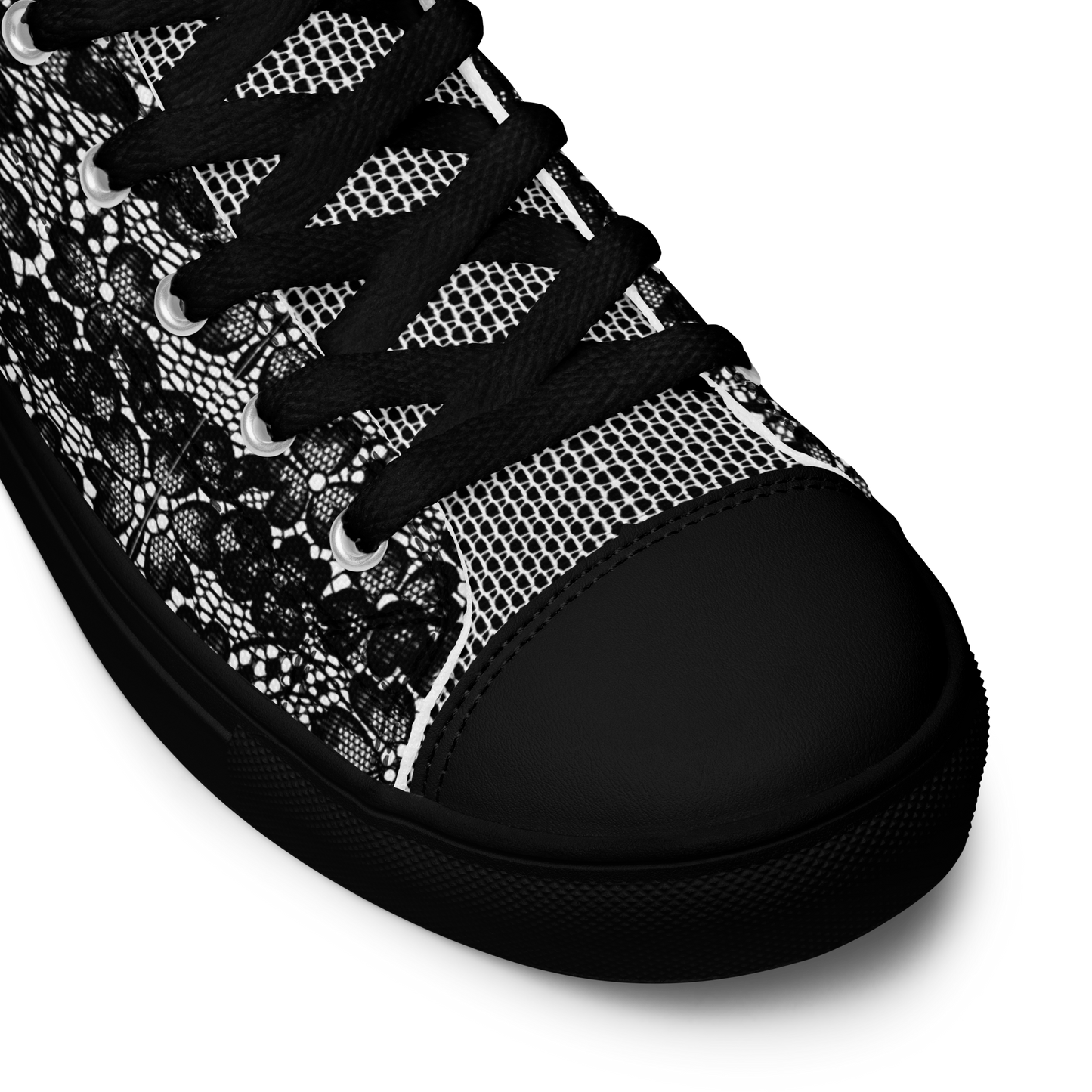 Women’s high top canvas shoes - Black Lace Print - Romantic Noir | 10003