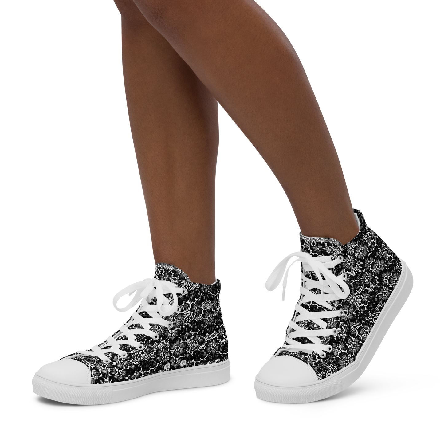Women’s high top canvas shoes - Black Lace print - Romantic Noir | 10004