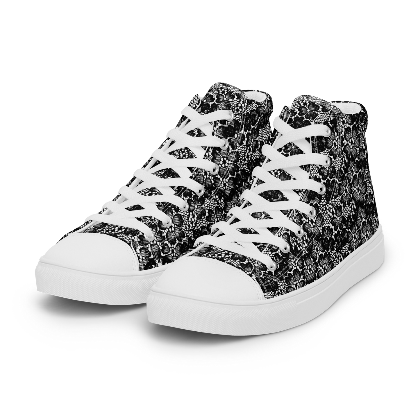 Women’s high top canvas shoes - Black Lace print - Romantic Noir | 10004