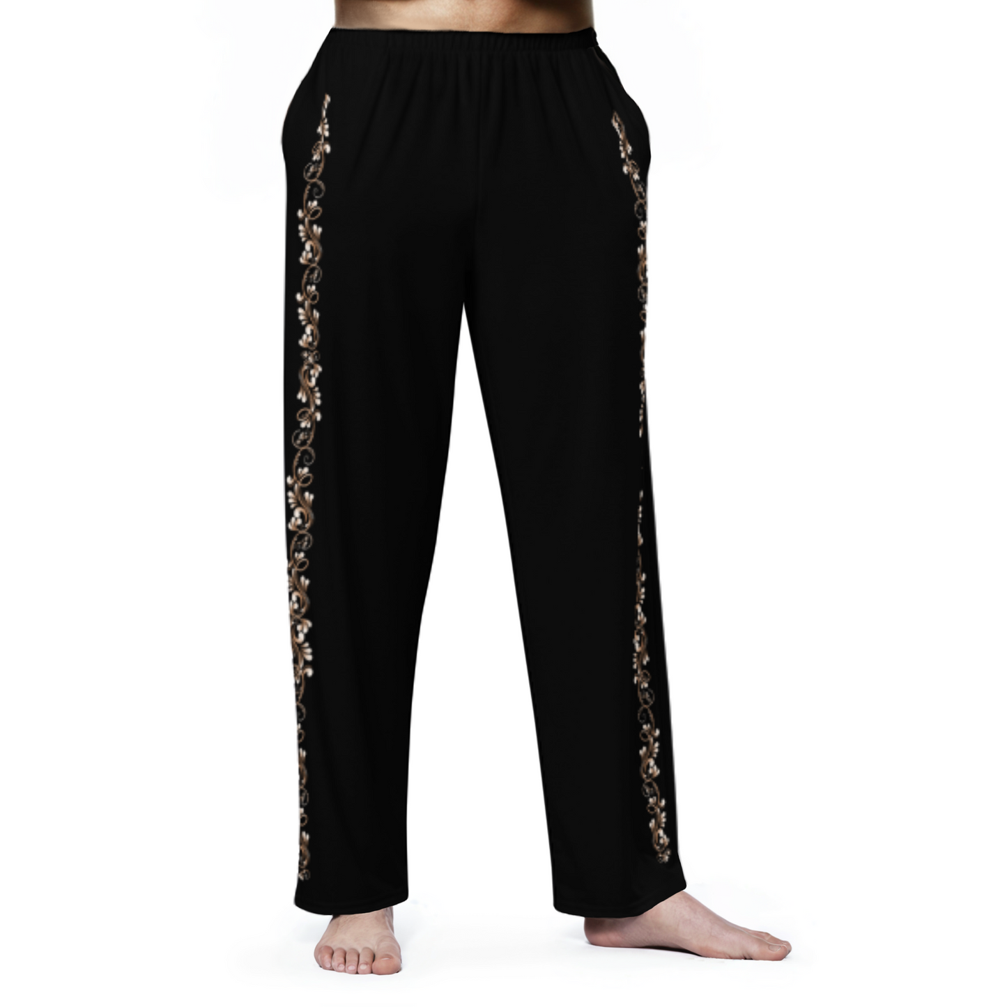 Tango Casual Pants - Burnt Copper & White decoration - Wide Leg Unisex Black Pants | 1056