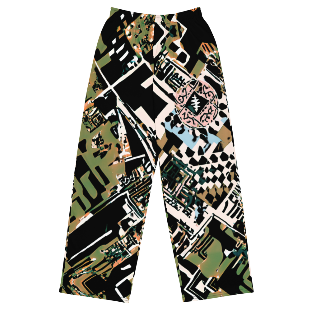 Wide leg straight pants, unisex, green, black, white, earthy, abstract | 1013