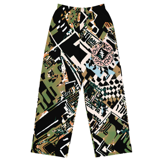 Wide leg straight pants, unisex, green, black, white, earthy, abstract | 1013