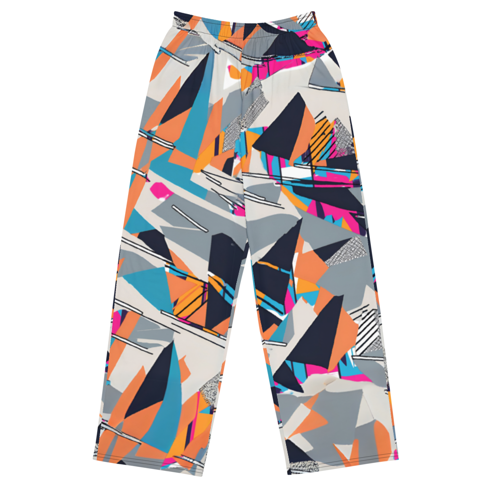 Wide leg straight pants, unisex, orange, blue, gray, black, geometric | 1006
