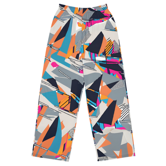 Wide leg straight pants, unisex, orange, blue, gray, black, geometric | 1006