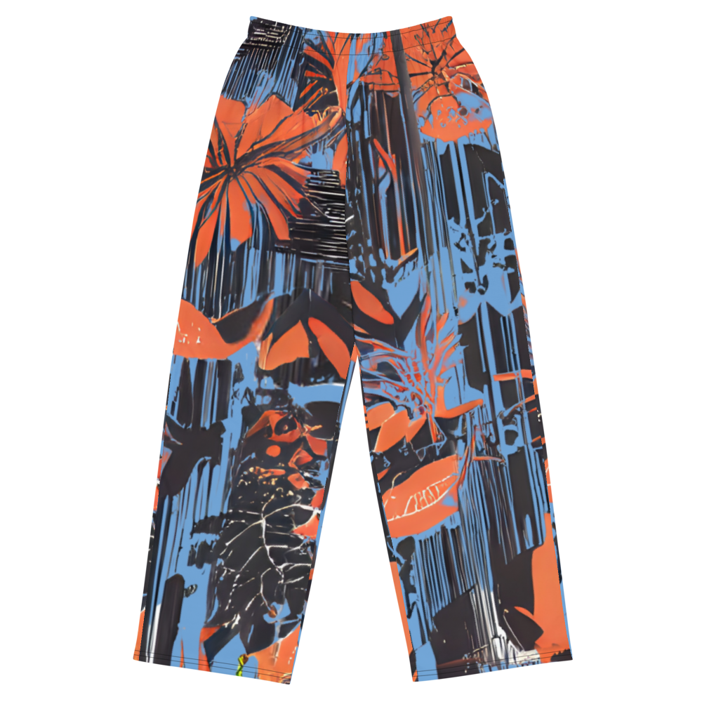 Wide leg straight pants, unisex, orange, blue, floral, abstract | 1011