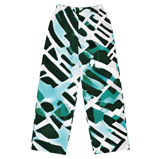 Wide leg straight pants, unisex, teal, green, white, black, abstract | 1014