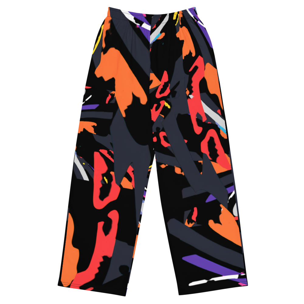 Wide leg straight pants, unisex, orange, red, grey, black, abstract | 1016
