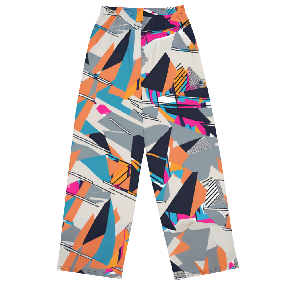 Wide leg straight pants, unisex, orange, blue, gray, black, geometric | 1006
