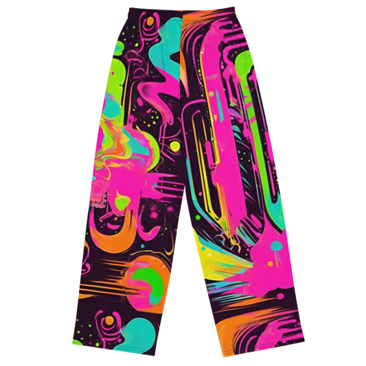 Wide leg straight pants, unisex, pink, teal, black, abstract | 1017